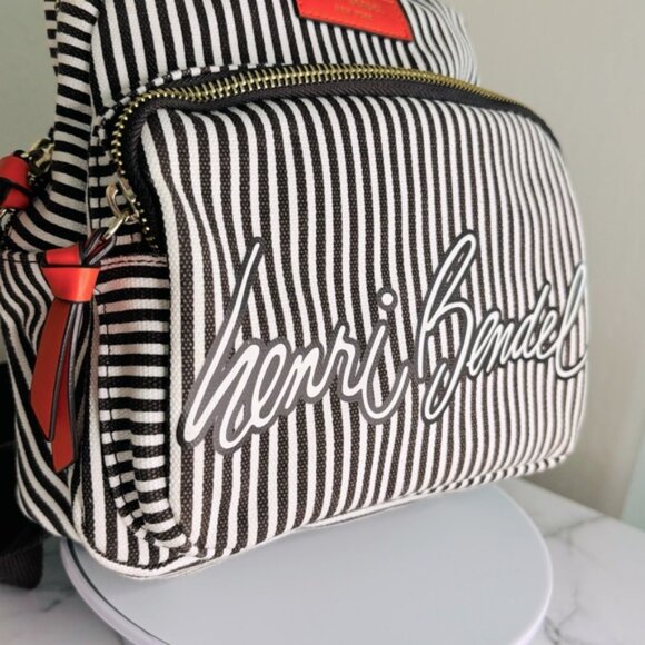 Rare Henri Bendel Brown and White Striped Backpack - Picture 3 of 10
